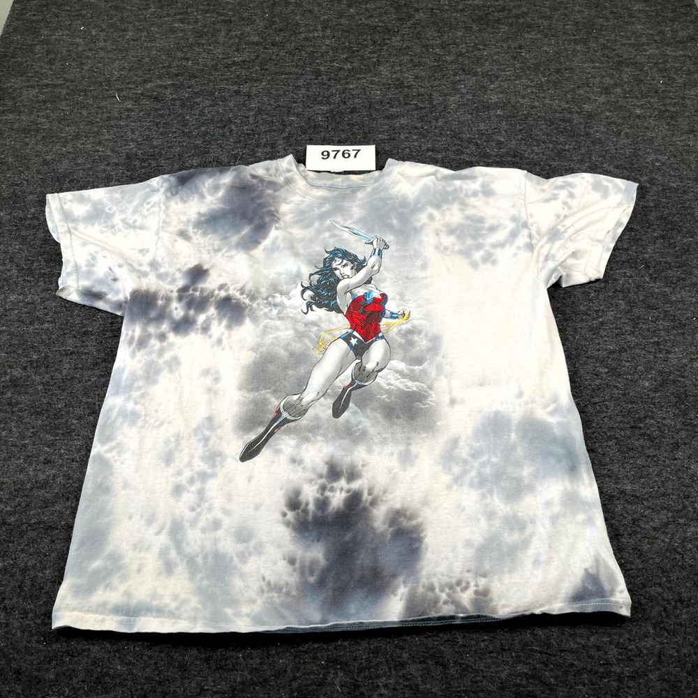 Wonder T Shirt Womens XL White Gray DC Comics Tie Dye Graphic Cotton Summer Wear